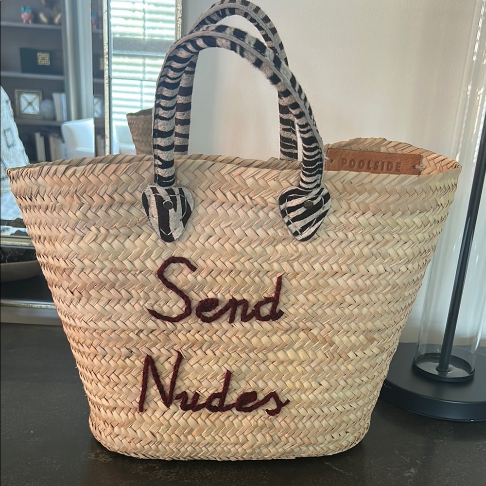 Tan and Black Woven Tote with Playful Text
